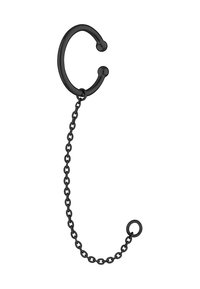 Schwarzer Metall-Schlüsselanhänger mit einem runden Ring und einer daran befestigten Kette mit kleinen Gliedern, die mit einem runden Connector endet.