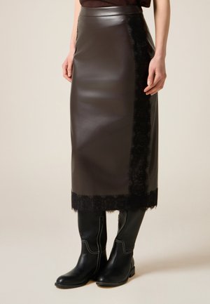 MIDI CON INSERTI - Gonna a tubino - marrone