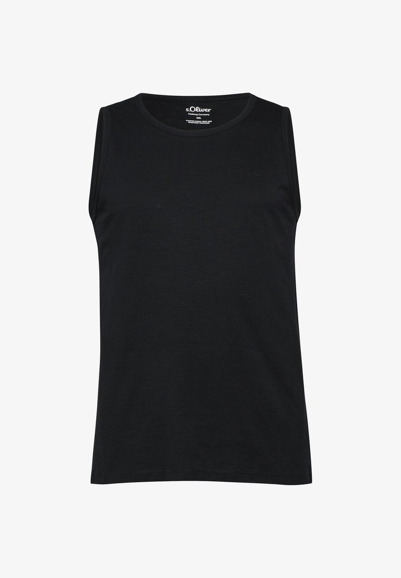 Débardeur noir sans manches à col rond avec un logo embossé discret sur la poitrine gauche, fabriqué par s.Oliver Clothing Company.