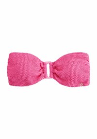 Ružičasti bandeau bikini gornji dio napravljen od teksturirane tkanine s središnjim izrezom. Mekana tekstura i elastična traka za sigurno prianjanje.