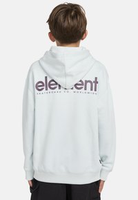 Felpa con cappuccio azzurro chiaro e un grande logo bordeaux "element" sul retro. Presenta un cappuccio con cordino, polsini a costine e una trama di tessuto morbido.