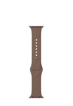 Correa de reloj de silicona marrón con agujeros ajustables y pasador de metal para el cierre, diseñada para un reloj inteligente.