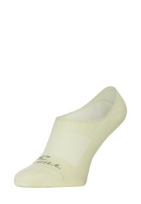 Lichtgele enkel sok met een geribde boorden, een gestructureerd lichaam en groene branding op de teen. Zacht, rekbaar materiaal voor comfort.