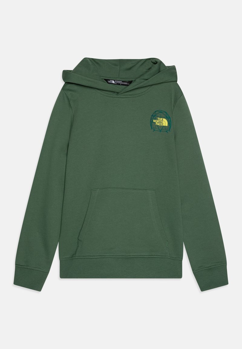 Felpa verde in cotone misto, con tasca frontale e polsini a coste. Sul lato sinistro del petto è presente un logo circolare giallo.