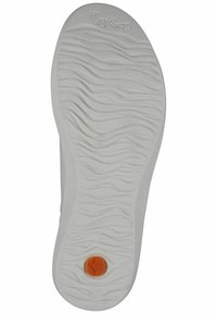 Weißer Gummischuhsohle mit einem Wellenmuster, das einen kreisförmigen orangen Akzent aufweist. Größe 37 ist auf der oberen Kante eingegossen.