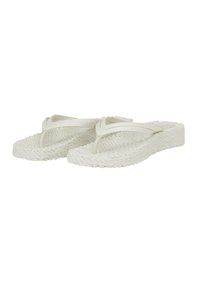 Infradito bianchi con suola intrecciata testurizzata, caratterizzati da un design con strap a forma di V. Il materiale appare flessibile e leggero.