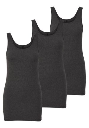 Three black tank tops made of a soft cotton blend. Each features a scoop neckline and a slim fit, with a smooth, unembellished texture.