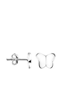 Orecchini a perno in argento sterling a forma di farfalla, con una finitura lucida e contorni lisci. Inclusi i supporti a farfalla.