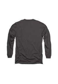 Langärmliges T-Shirt in Dunkelgrau, aus Baumwolle, mit klassischem Rundhalsausschnitt und leicht lockerer Passform. Glatte Textur ohne sichtbare Muster.