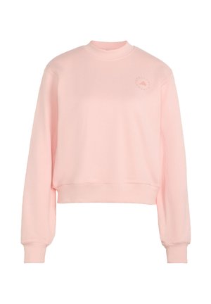 Lichtroze sweatshirt met lange mouwen en een ronde hals, met geribde boorden en zoom, voorzien van een klein rond logo op de bovenboven linkerborst.