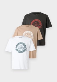 JPRBLUBARON TEE 3 PACK - T-shirts med print - black sand/simply taupe/white