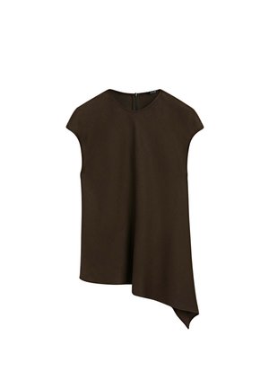 Massimo Dutti, 100% LINEN ASYMMETRIC TOP - Blouse - dark brown
