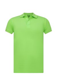 Korte mouw polo shirt in felgroen, met een klassieke kraag, een placket met twee knopen en een gladde, lichte textuur.