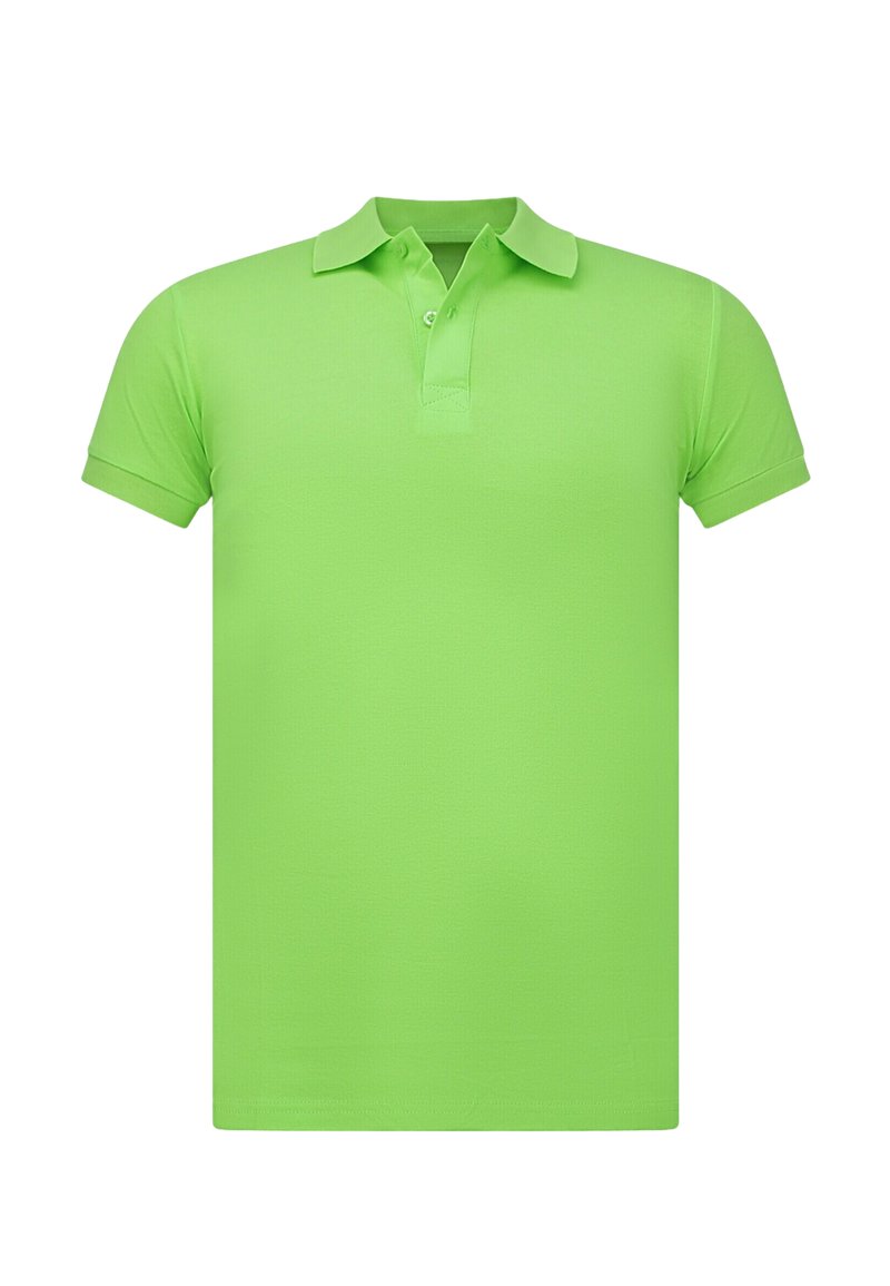 Korte mouw polo shirt in felgroen, met een klassieke kraag, een placket met twee knopen en een gladde, lichte textuur.