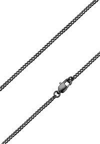 Sort metal kæderekæde med sammenkoblede runde led og en sikker lobster clasp lukning. Glat tekstur med en ensartet overflade.