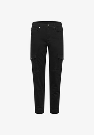 Musthave mustre püksid puuvilla segust, küljetaskutega, kitseneva pahkliku ja esise rõivaga. Sile tekstuur, minimaalsed õmblusdetailid.