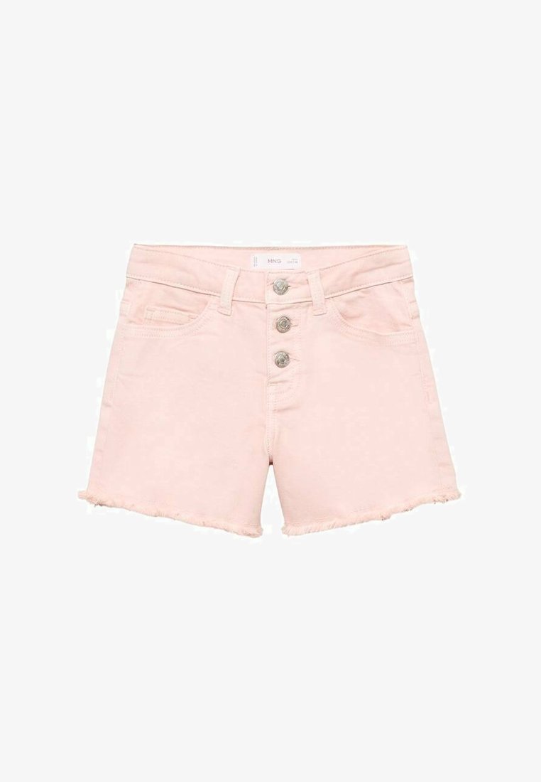 Roze traperice s razderanim rubom, dizajnom s pet džepova i tri metalne gumba. Ima petlje za remen i ravni prednji dio.