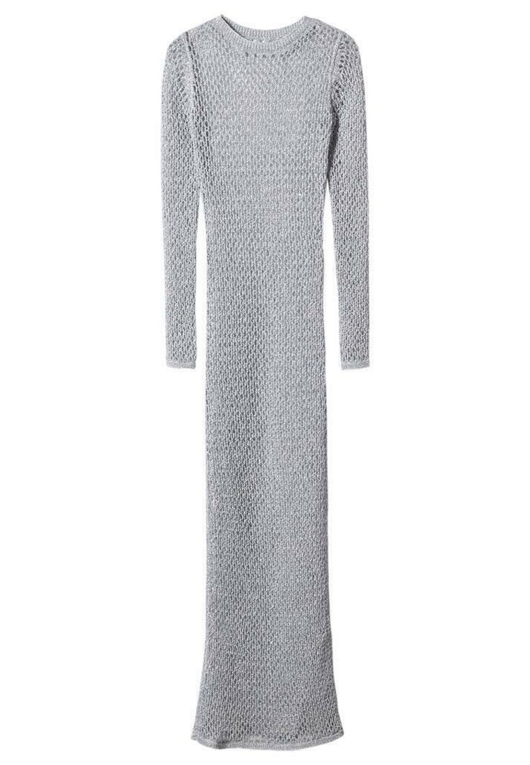 Mango Gebreide jurk zilverkleurig