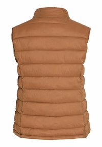 Veste matelassée marron sans manches avec col montant, vue de dos.