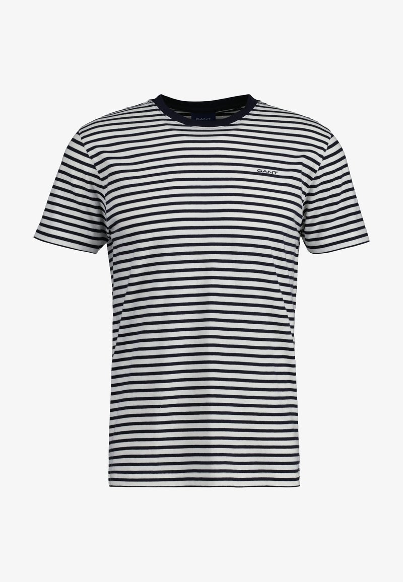 T-shirt rayé en blanc et bleu marine, en mélange de coton, avec col ras du cou, manches courtes, comportant un petit logo GANT sur la poitrine gauche.