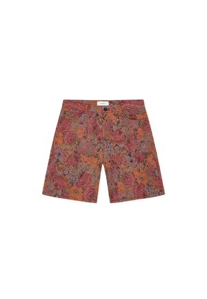 Σορτς με floral μοτίβο σε αποχρώσεις κόκκινου, πορτοκαλί και πράσινου. Κατασκευασμένα από ύφασμα με μαλακή υφή. Διαθέτουν μπροστινό κουμπί και θηλιές ζώνης.
