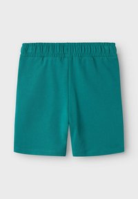 Tealfärgade bomullsshorts med elastisk midja, med en enkel design och slät textur, lämpliga för vardagsbruk.