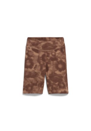 Bruine tie-dye fietsbroek met een brede tailleband, gemaakt van een rekbare stof, met een gladde textuur en een subtiel logo-detail.