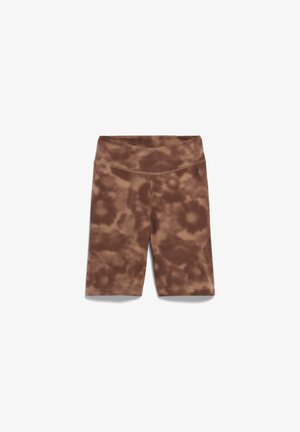 Bruine tie-dye fietsbroek met een brede tailleband, gemaakt van een rekbare stof, met een gladde textuur en een subtiel logo-detail.