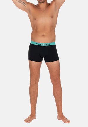 Boxer briefs neri con un elastico turchese con il nome del marchio "bruno banani". Design semplice e morbida texture del tessuto.