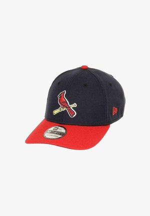 Navy blue cap with a red brim, featuring a white and red embroidered cardinal logo on the front and a small logo on the side.