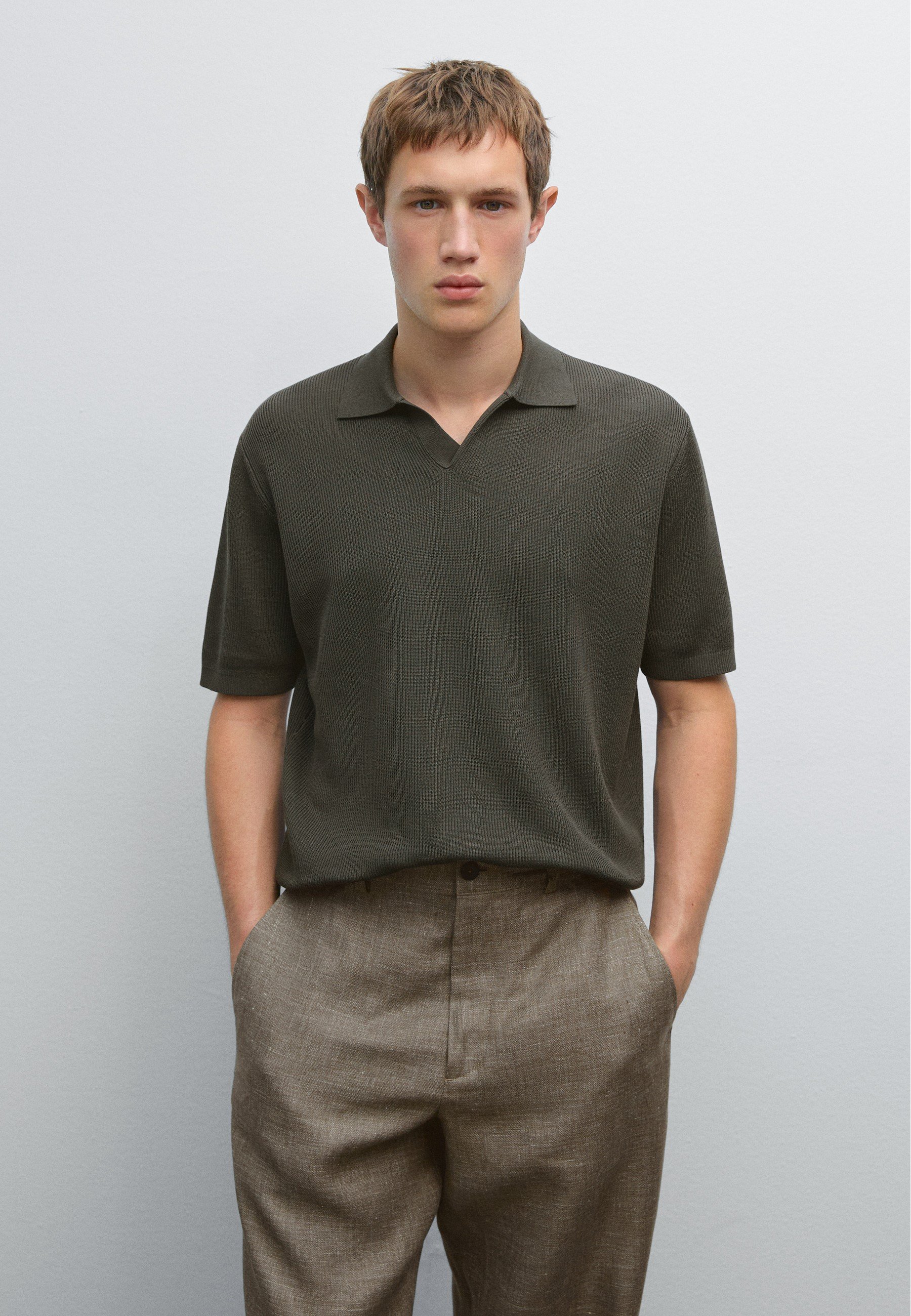 Massimo Dutti SHORT SLEEVE - Polo shirt - Dark green/dark