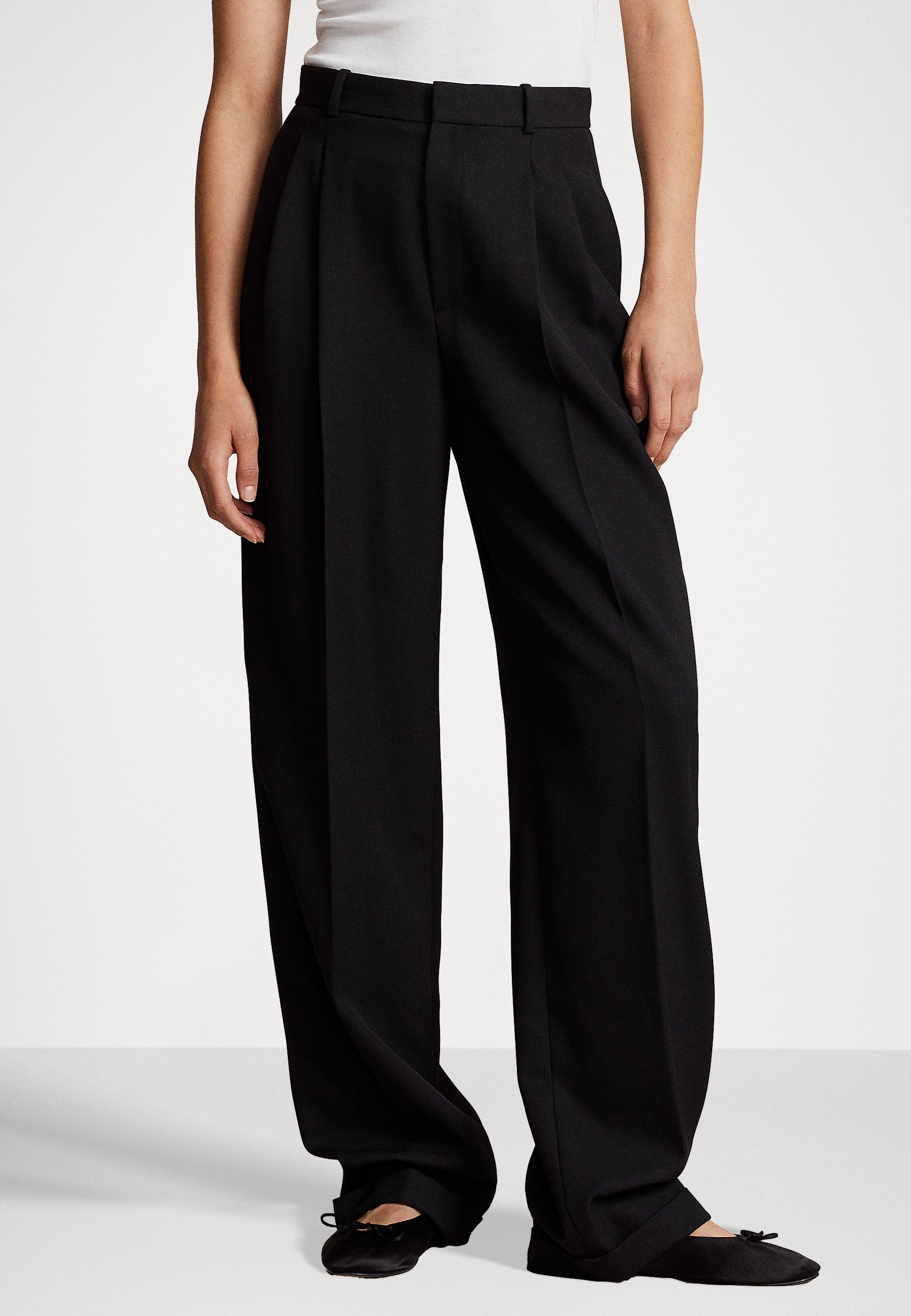 Polo Ralph Lauren WOOL WIDE LEG TUXEDO TROUSER - Trousers - black  display picture 1