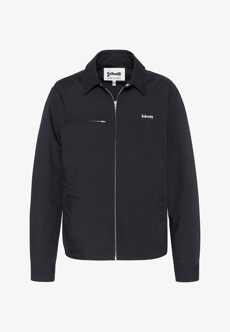 Must mustri jakk, mis on valmistatud siledast materjalist, krae, rinna tasku tõmblukuga ja küljetaskudeks hoiustamiseks. Schotti logo on nähtav.