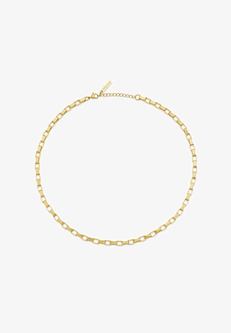 Collana in oro con maglie quadrate, finitura testurizzata e chiusura regolabile. Misura circa 45 cm di lunghezza.