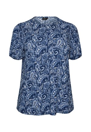 Zizzi, GEMUSTERTE BLUSE MIT KURZEN ÄRMELN - Bluse - blau