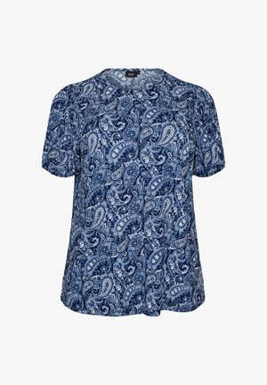 Zizzi, GEMUSTERTE BLUSE MIT KURZEN ÄRMELN - Bluse - blau