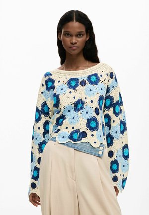 SWEATER WITH FLOWERS - Svetrík - blue