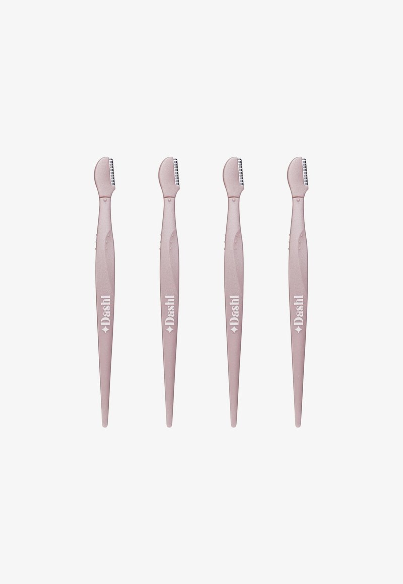 Vier pinkfarbene Kunststoff-Augenzupfer mit strukturierten Griffen und kleinen Klingen für präzises Formen. Jedes Werkzeug trägt den Markennamen "Dasil" auf der Seite.