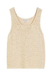 Beige, gebreide tanktop met een brede ronde halslijn en mouwloos ontwerp. Geweven stof met open steken en een losse pasvorm. Merklabel zichtbaar.