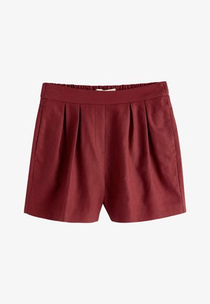 Tumedapunased kõrge vöökohaga lühikesed püksid esi voldikute ja küljetaskutega, valmistatud siledast kangast, tagant elastse vööosaga.