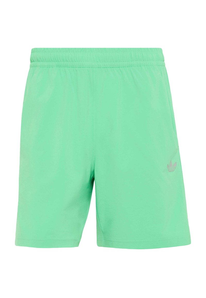 Hellgrüne Sportshorts mit elastischem Bund und dezentem Adidas-Logo am unteren rechten Bein.