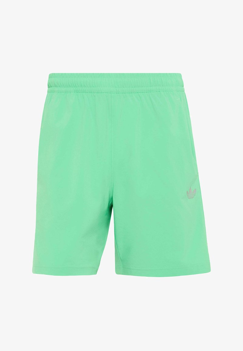 Hellgrüne Sportshorts mit elastischem Bund und dezentem Adidas-Logo am unteren rechten Bein.