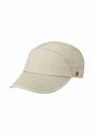 Light beige cotton cap with curved brim and visible stitching, featuring a small round brown logo on the side.