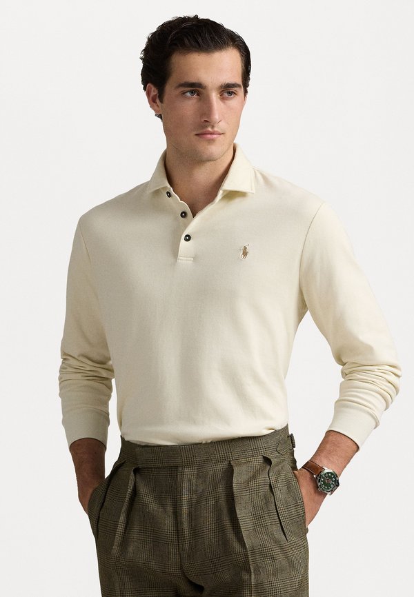 LUXURY JERSEY POLO SHIRT - Long sleeved top - parchment cream