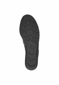 Suela de zapato de goma negra con un patrón de textura, que presenta surcos curvados y acentos circulares. Talla marcada como 37.