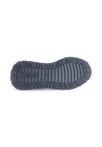 Donker marineblauwe rubberen zool met een gestructureerd en patternd oppervlak, met diepe groeven voor grip en "Gabor" branding in het midden.