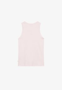 Débardeur rose clair uni sans manches avec un col rond, vu de dos sur un fond blanc.