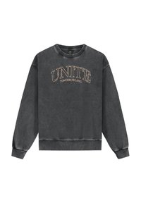 Grijze sweatshirt met een ronde hals, lange mouwen, ribgebreide manchetten en zoom. Op de voorkant staat gedrukt: "UNITE TOMORROWLAND" in beige. Zachte stof.