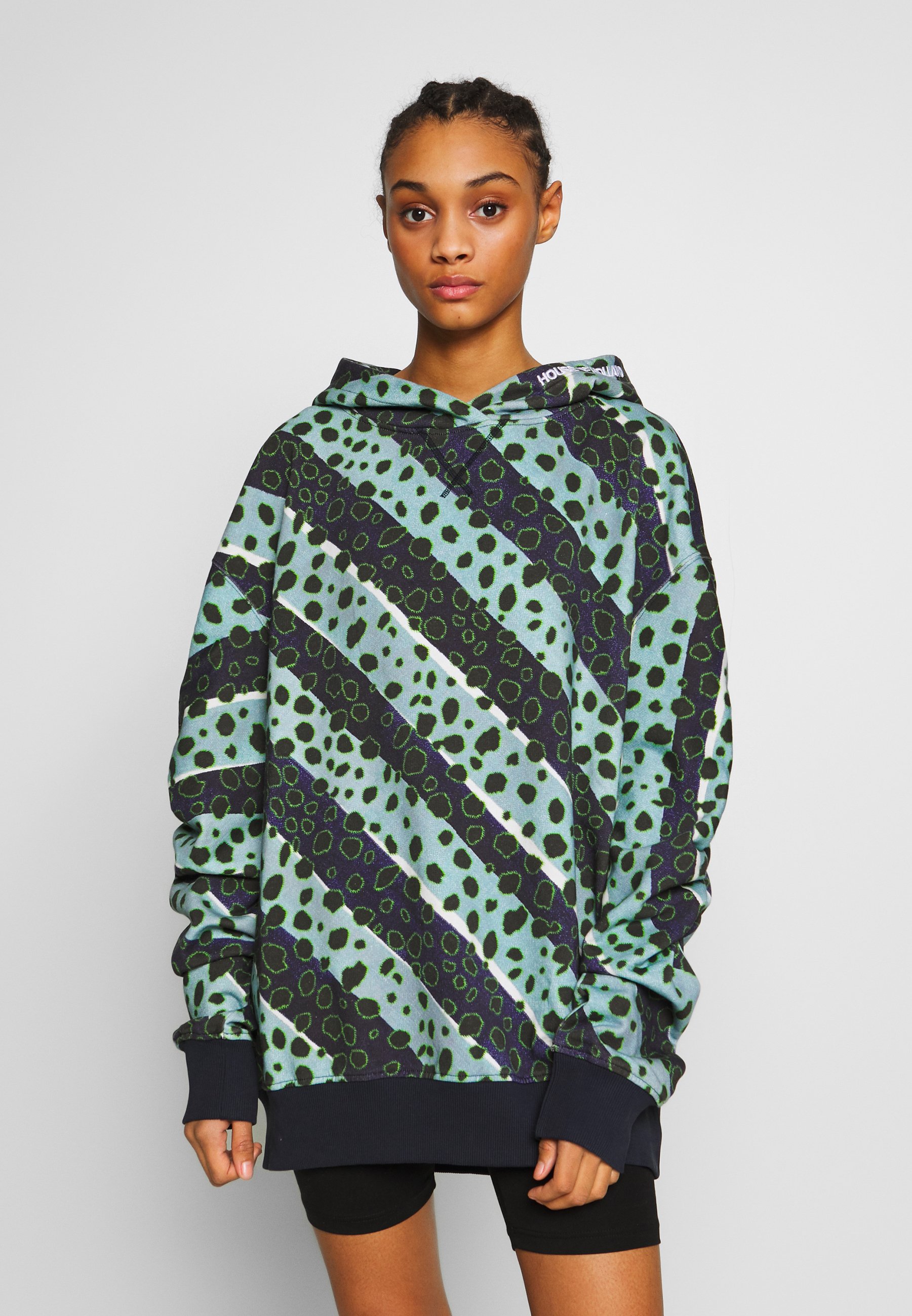 House of Holland LONGLINE MUTED STRIPE CHEETAH HOODIE House of Holland LONGLINE MONO SOUNDWAVE HOODIE - Hoodie - black