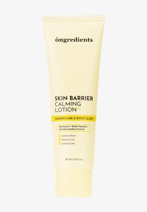 Tube mit Skin Barrier Calming Lotion von ongredients mit Panthenol, Multi-Peptid, Centella Asiatica Extrakt, 80 ml, für Ausstrahlung, Feuchtigkeit und beruhigende Pflege.